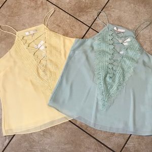 Wayf Lace Up Posie Crochet Camisole Set of 2 NWT